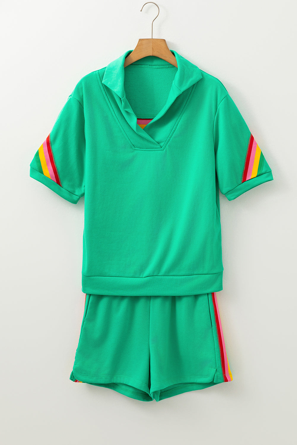 Sea Green Rainbow Colorblock Top 2 Piece Shorts Set. GCollection