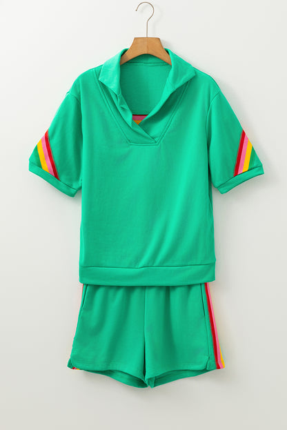 Sea Green Rainbow Colorblock Top 2 Piece Shorts Set. GCollection