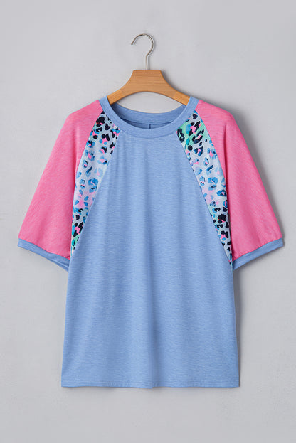 Sky Blue Leopard Print Plus Size Shirt. PSCollection