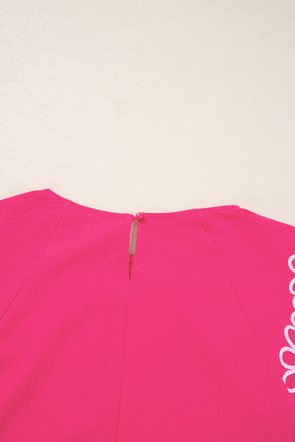 Strawberry Pink Floral Embroidered Plus Size Blouse. PSCollection