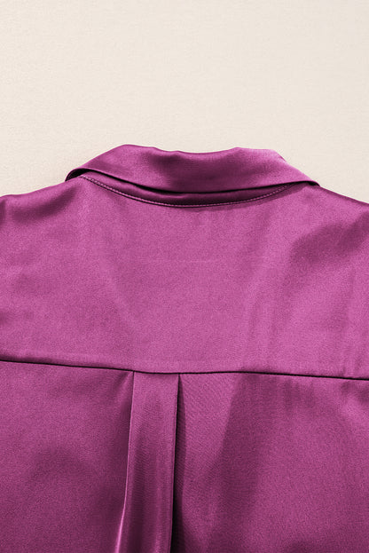 Purple Short Sleeve Satin Shirt. GCollection