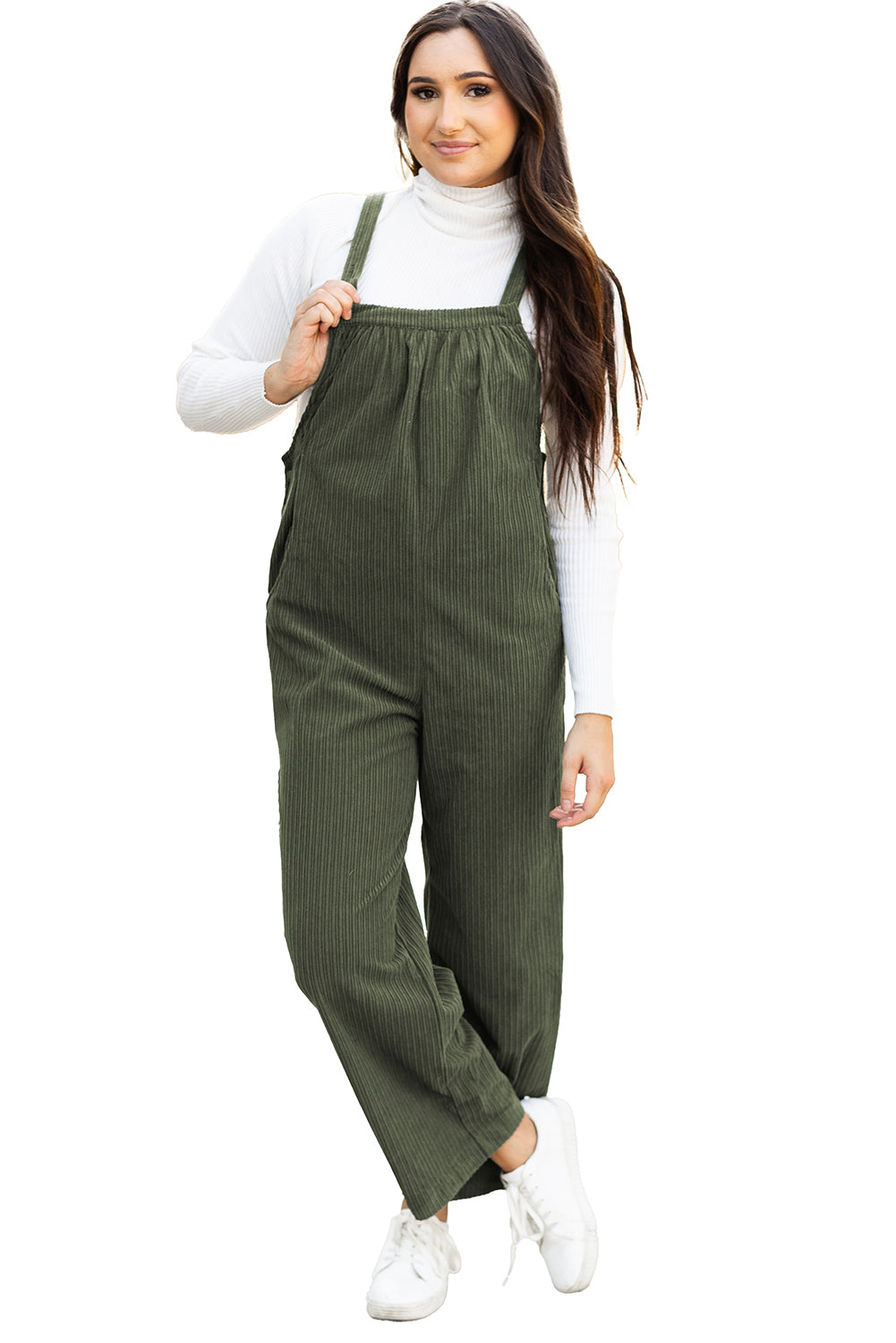 Jungle Green Solid Pocketed Loose Fit Corduroy Overall. GCollection