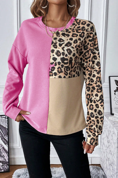 Leopard Colorblock Waffle Knit Top. GCollection