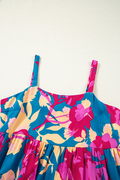 Dark Blue Floral High Waist Long Dress. GCollection