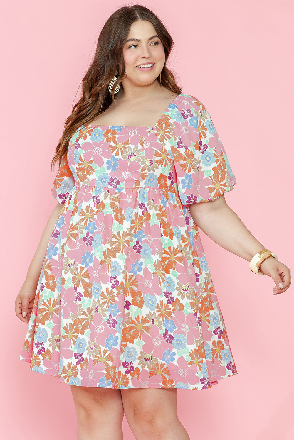 Multicolour Floral Puff Sleeve Babydoll Dress. PSCollection