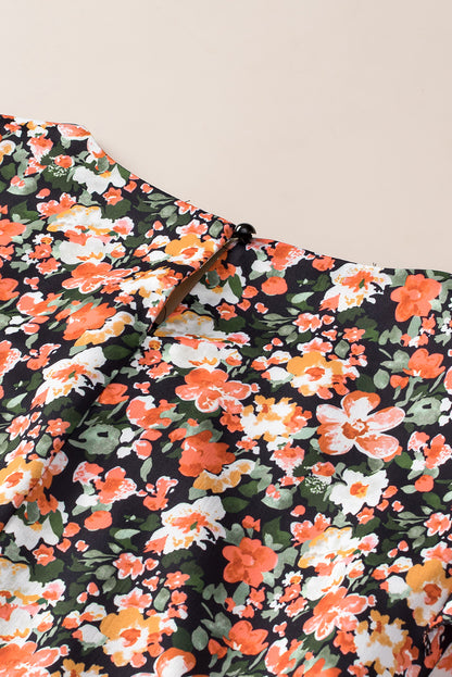 Orange Ruffle Trim Floral Blouse. GCollection