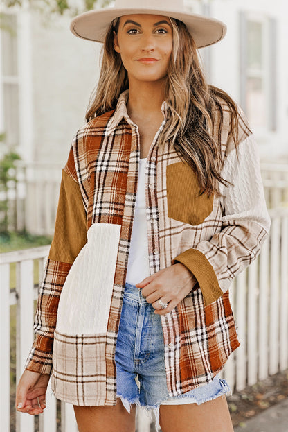 Orange Plaid Color Block Shacket. GCollection