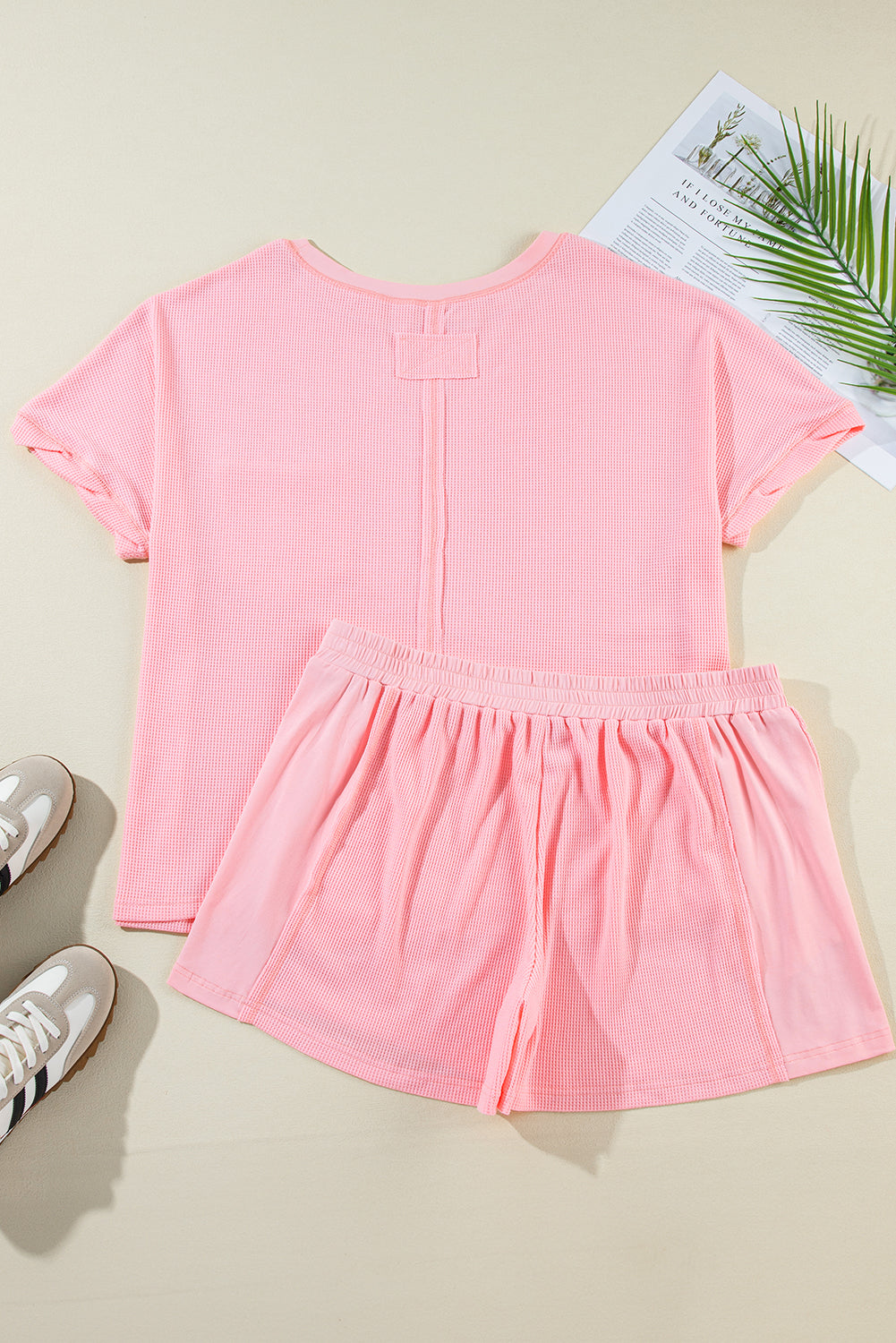 Pink Ribbed Exposed Seam Tee and Shorts Set. PSCollection