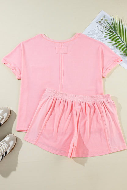 Pink Ribbed Exposed Seam Tee and Shorts Set. PSCollection