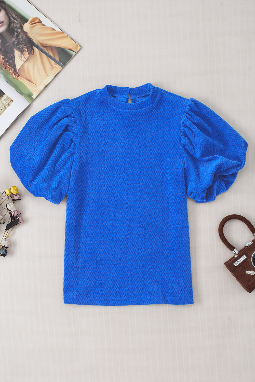 Blue Solid Textured Blouse. GCollection