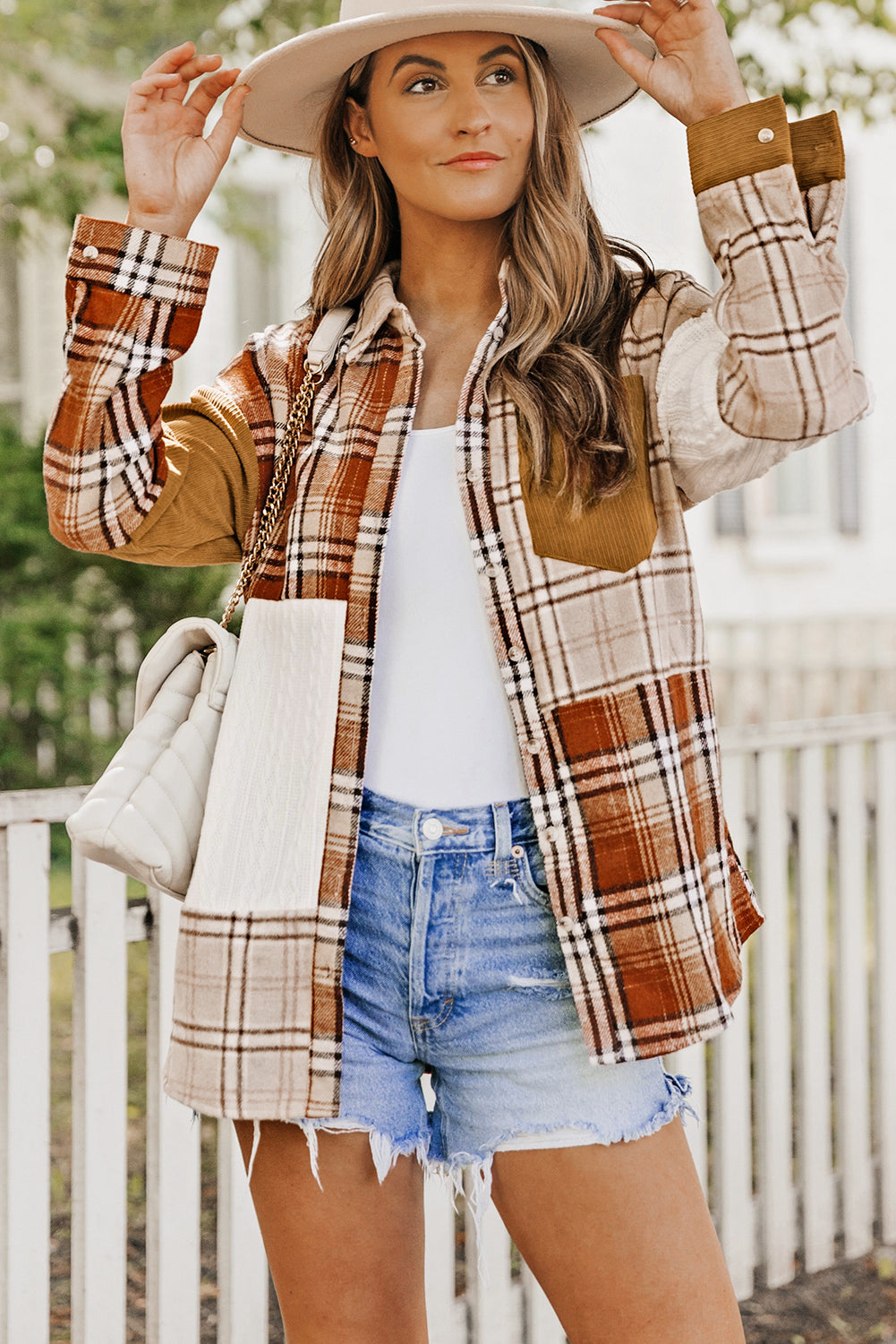 Orange Plaid Color Block Shacket. GCollection