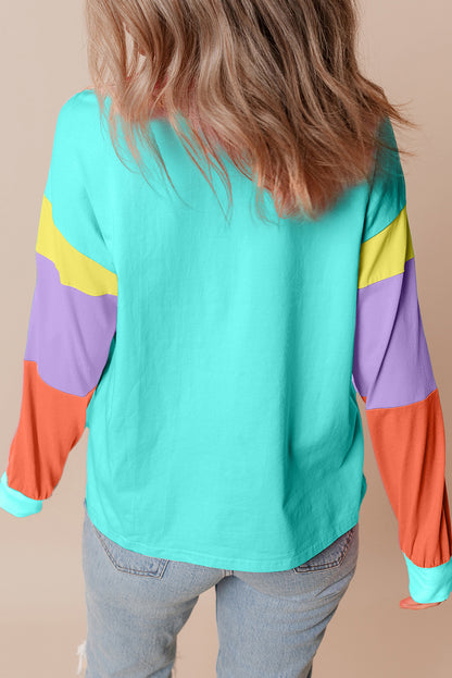 Light Blue Colorblock  Loose Top