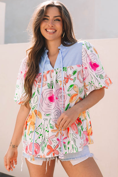 Multicolour Floral Print Sleeve Blouse. GCollection