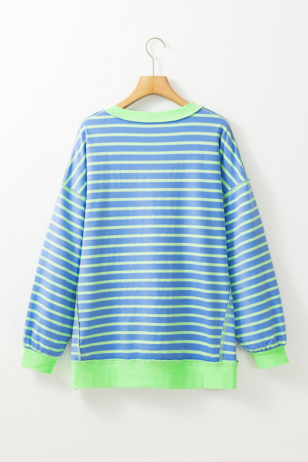 Sky Blue Stripe Contrast Trim High Tunic Sweatshirt. GCollection