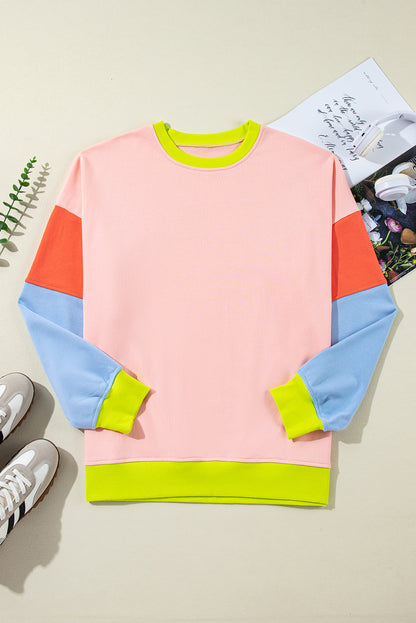 Light Pink Colorblock Patchwork Sweatshirt. PSCollection