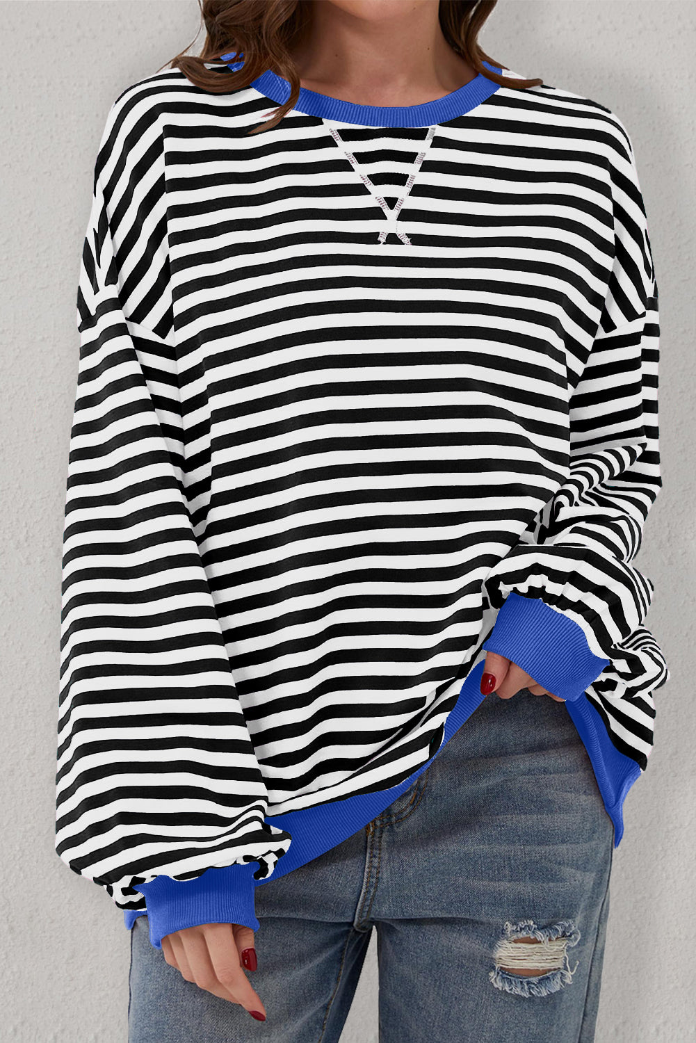 Black Stripe Oversized Contrast Trim Sweatshirt. GCollection