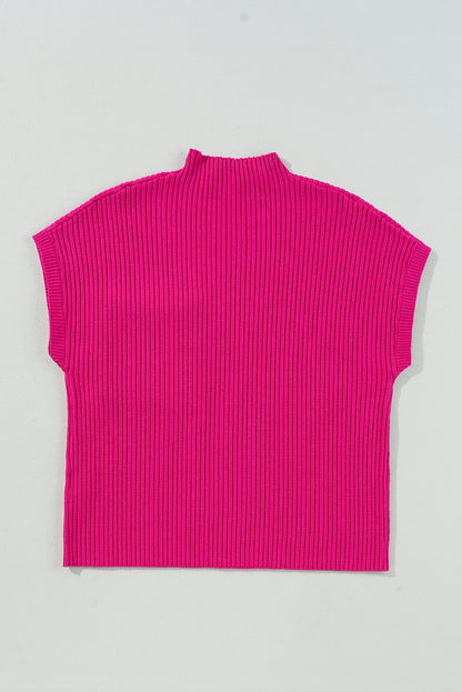 Rose Red Patch Pocket Ribbed Knit Sweater Top. GCollection