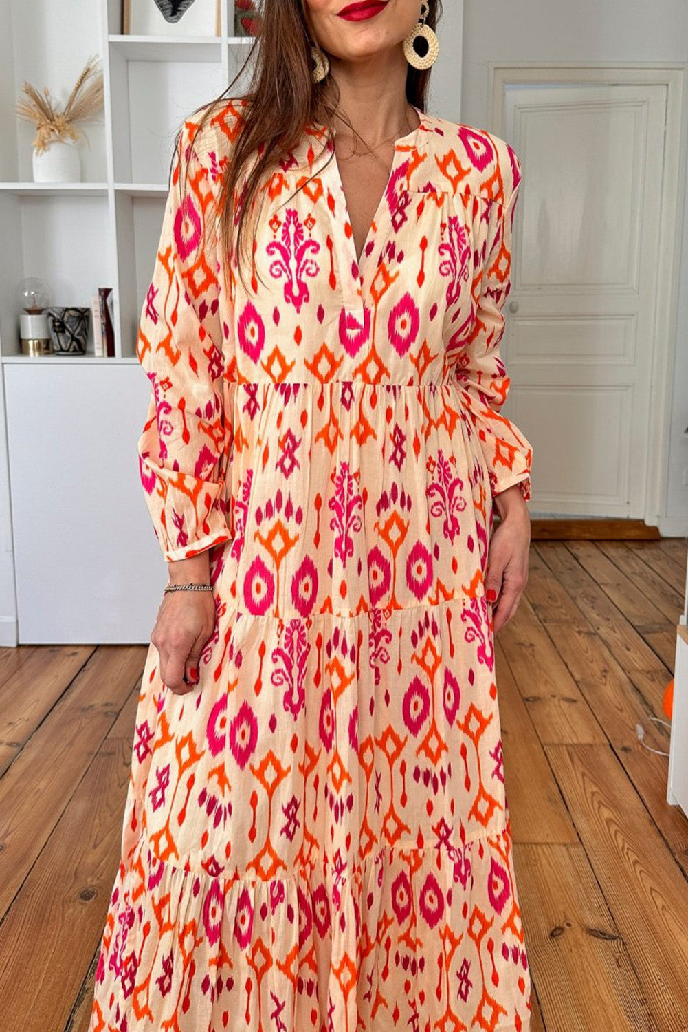 Orange Western Abstract Geometric Printed Maxi Dress. GCollection