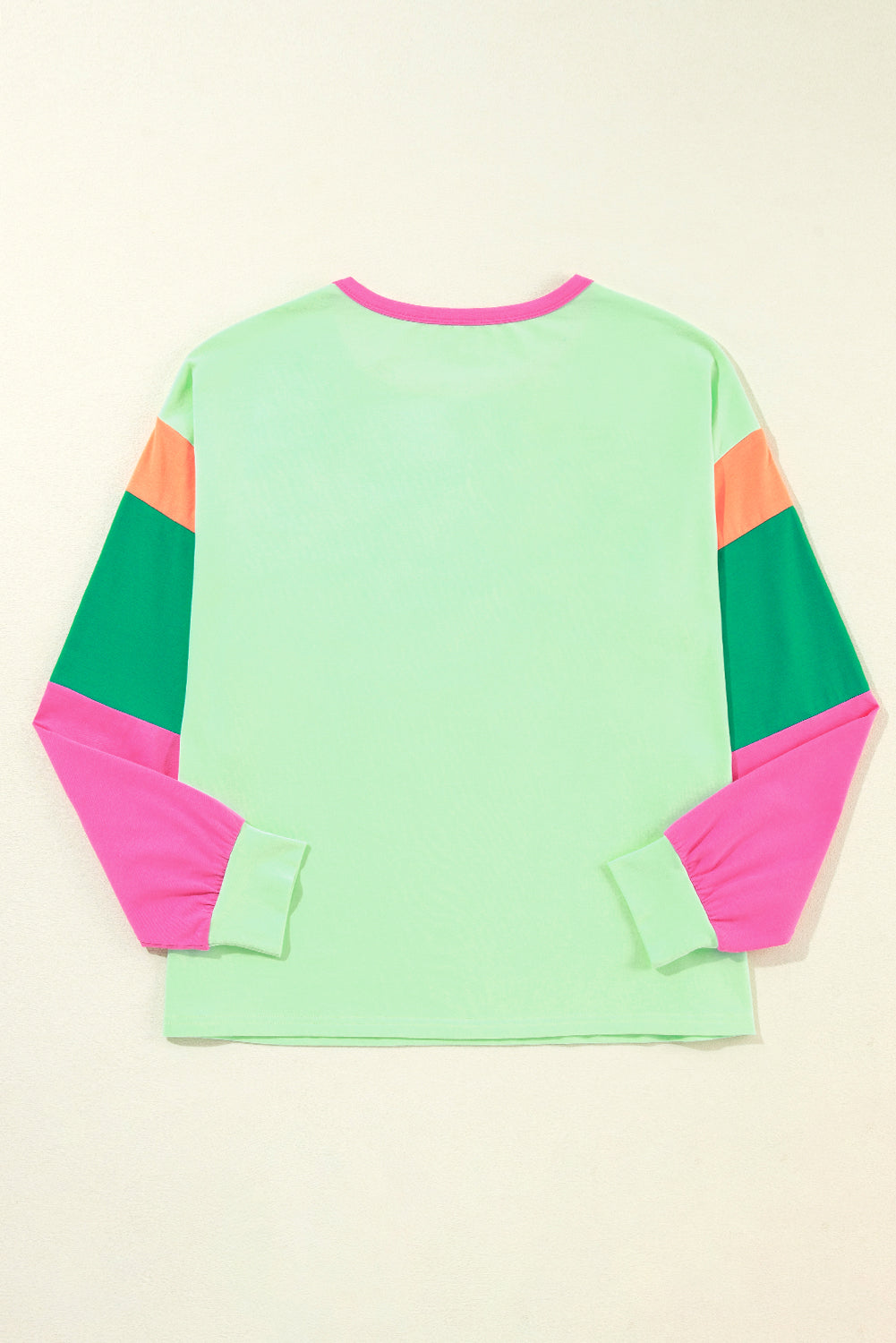 Green Colorblock Long Sleeve Loose Top. GCollection