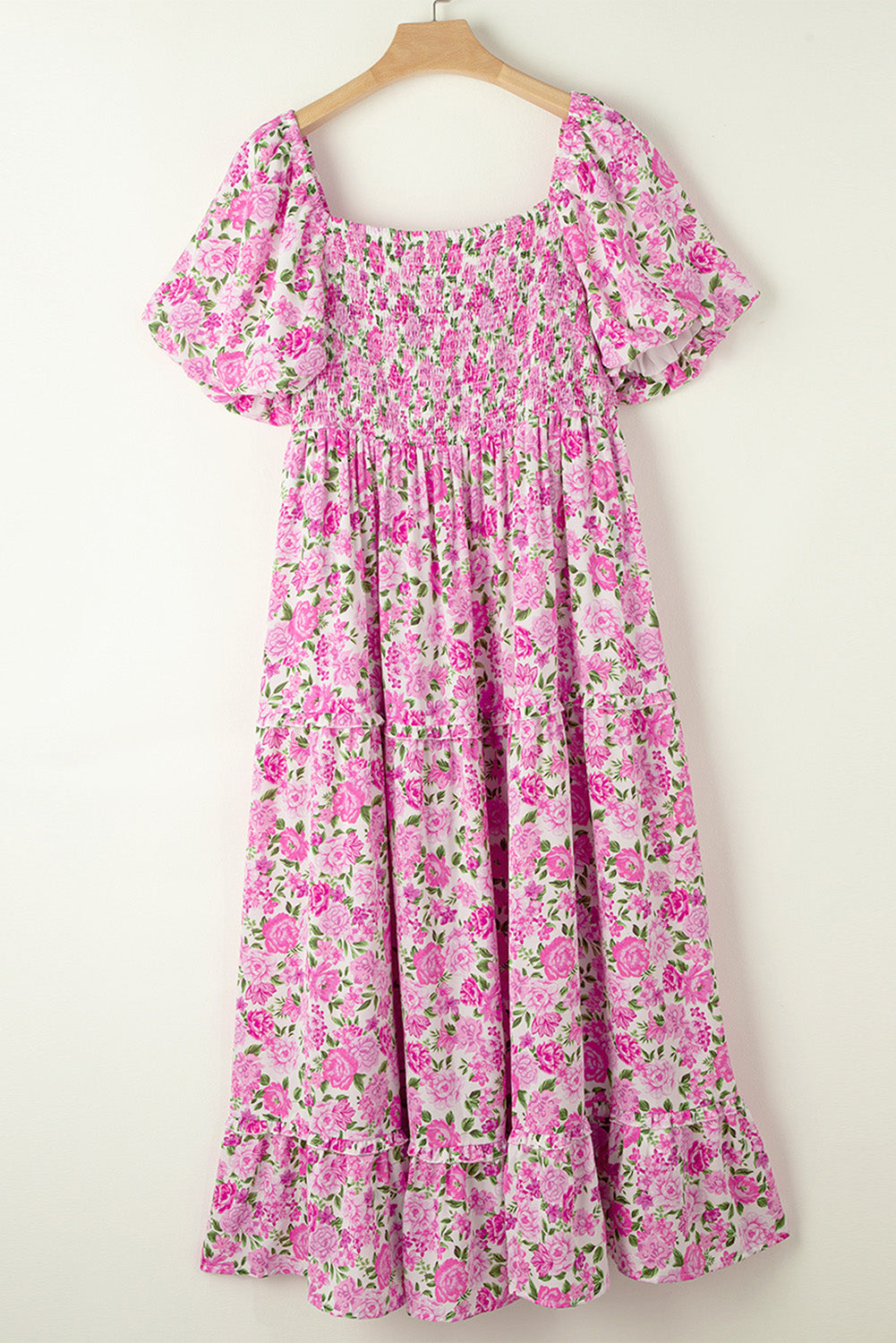 Pink Floral Print Smocked Puff Sleeve Dress. PSCollection