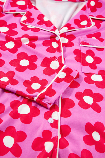 Pink Flower Print Long Sleeve  Pajamas Set. GCollection