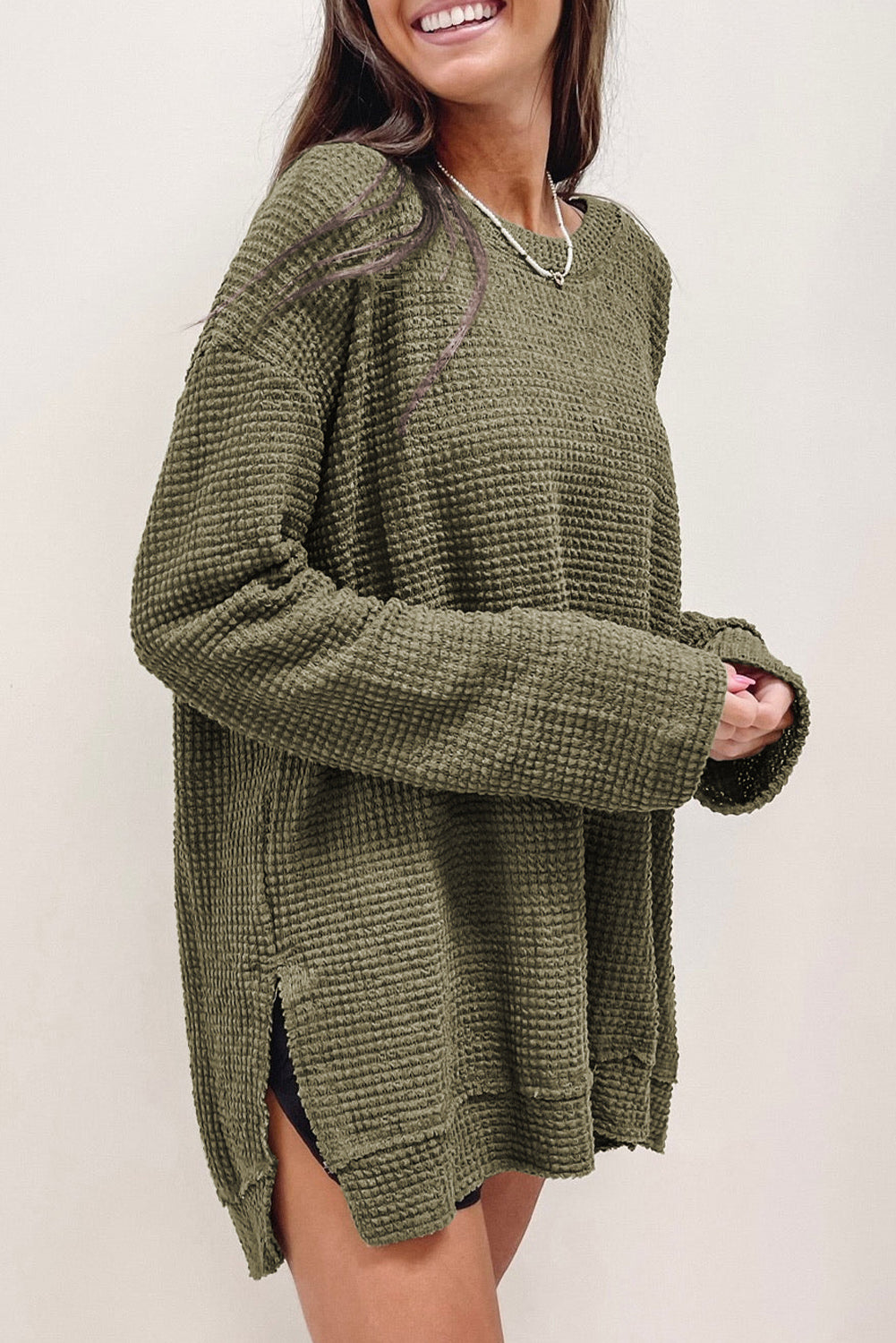 Green Waffle Knit Oversized Top. GCollection