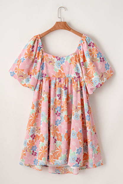 Multicolour Floral Puff Sleeve Babydoll Dress. PSCollection