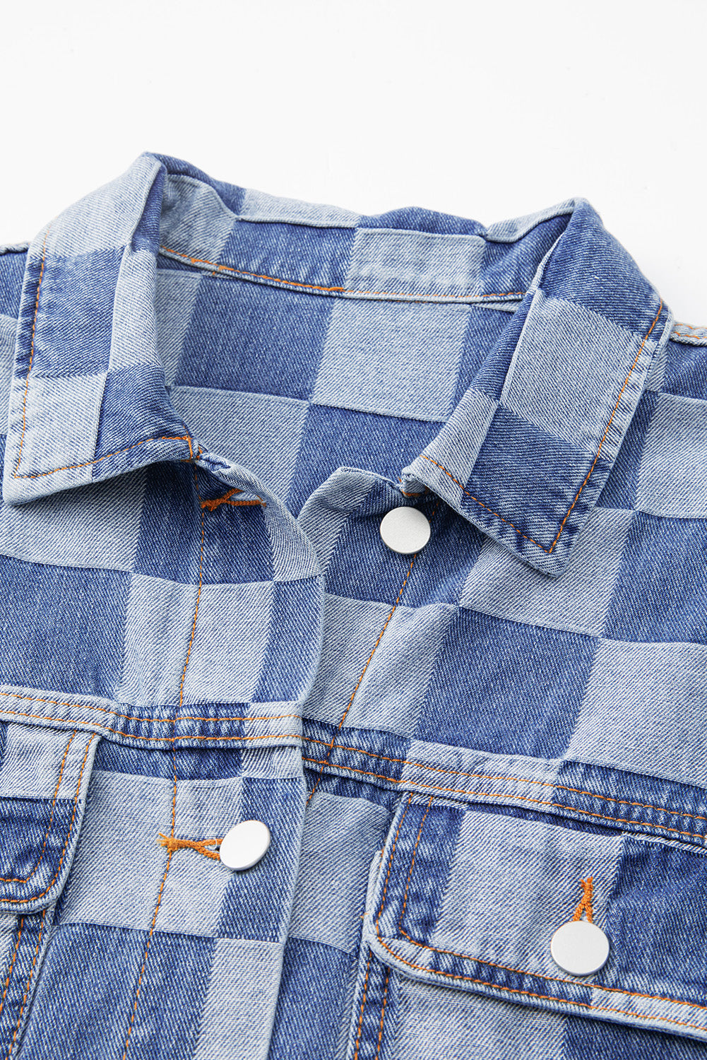 Light Blue Checkered Button up Denim Jacket. GCollection