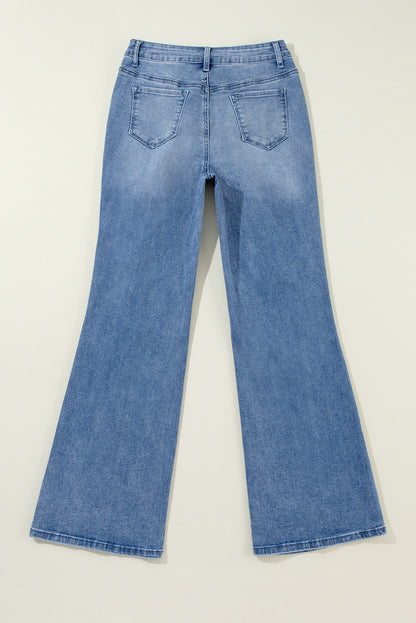 Blue Acid Wash Distressed Wide Leg High Waist Jeans. GCollection