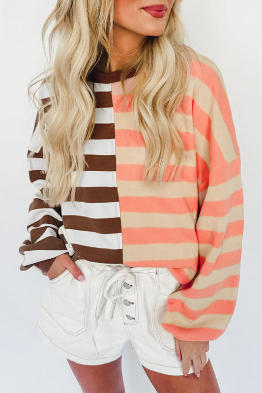 Brown Stripe Pullover Sweatshirt. GCollection