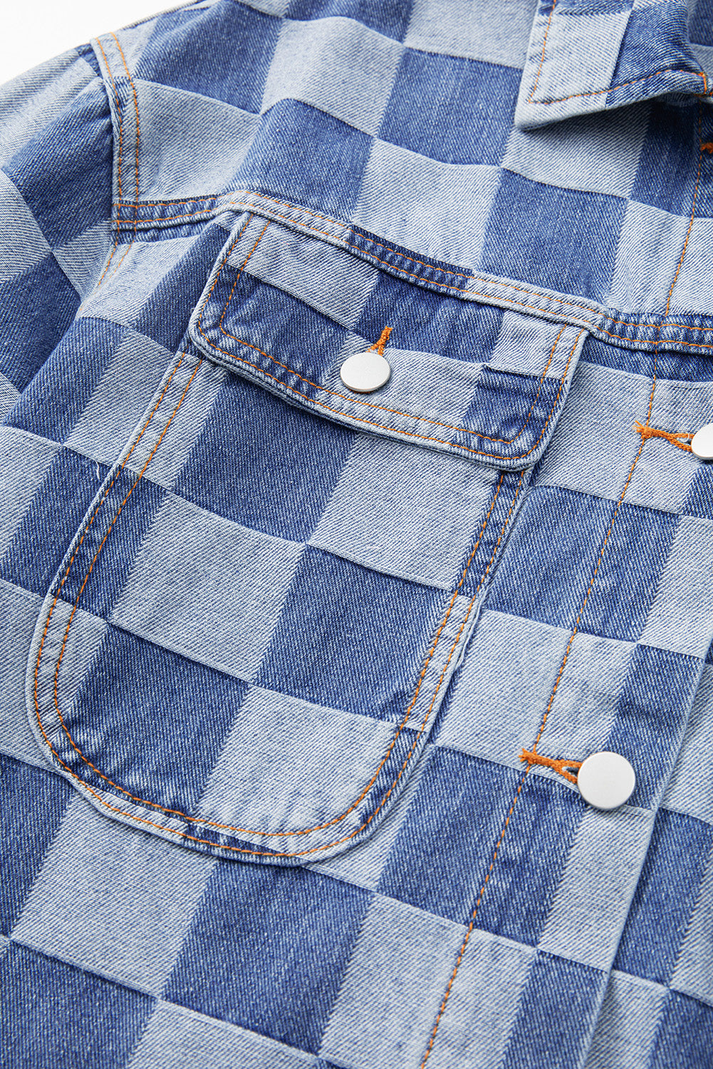 Light Blue Checkered Button up Denim Jacket. GCollection