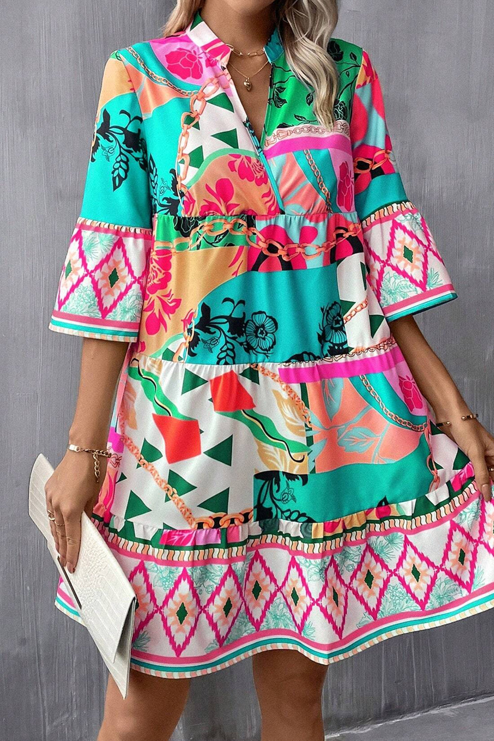 Multicolour Abstract Printed Half Sleeve Dress. GCollection