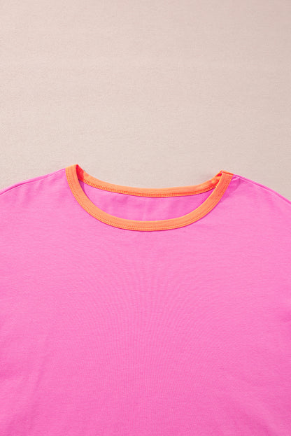 Rose Colorblock Long Sleeve Loose Top. GCollection