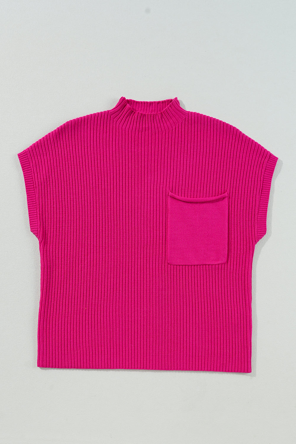 Rose Red Patch Pocket Ribbed Knit Sweater Top. GCollection