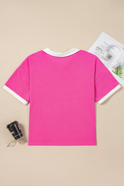 Pink Contrast Short Sleeve Plus Size Top. PSCollection