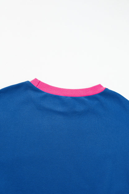 Blue Colorblock Bubble Sleeve Sweatshirt. GCollection