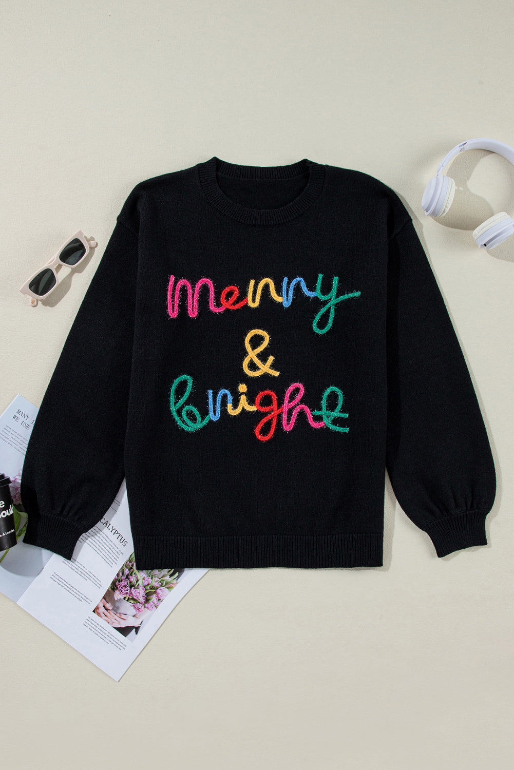 Black Colorful Merry & Bright Sweater. GCollection