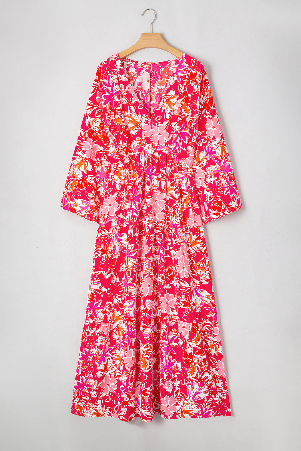 Rose Plus Size Floral V Neck Wide Sleeve Maxi Dress. PSCollection