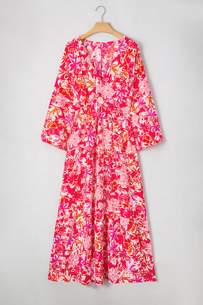 Rose Plus Size Floral V Neck Wide Sleeve Maxi Dress. PSCollection