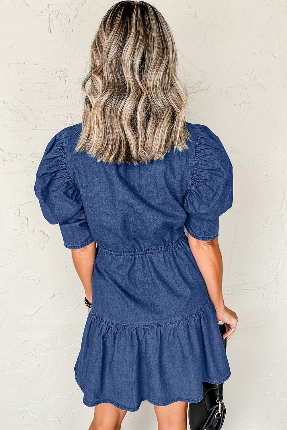 Blue Drawstring High Waist Denim Dress