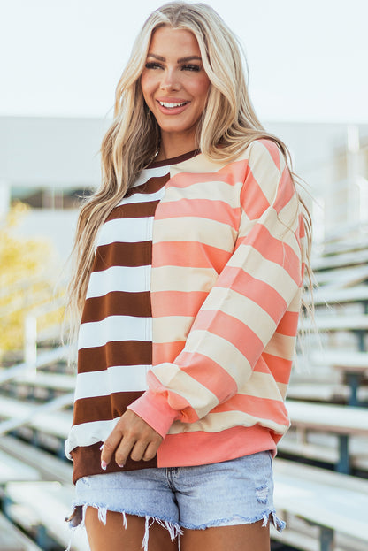 Brown Stripe Pullover Sweatshirt. GCollection