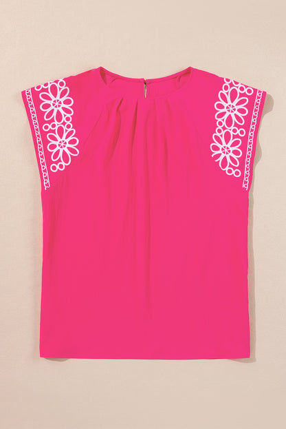 Strawberry Pink Floral Embroidered Plus Size Blouse. PSCollection