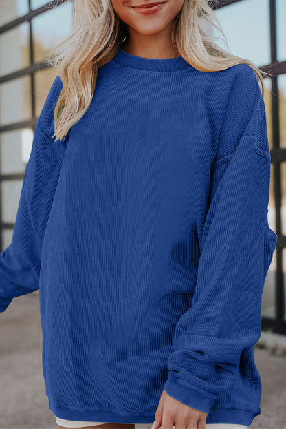 Dark Blue Ribbed Corduroy Oversized Sweatshirt. GCollection. PSCollection