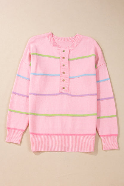 Pink Rainbow Stripes Drop Shoulder Baggy Sweater. GCollection