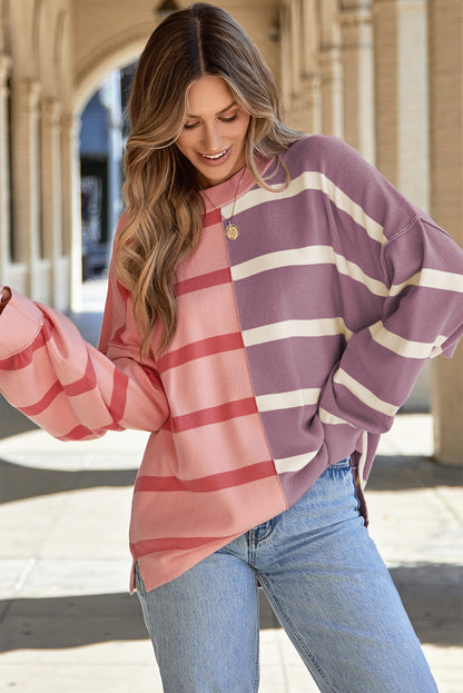 Pink Stripe Colorblock Oversized Sweater. GCollection