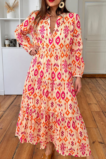 Orange Western Abstract Geometric Printed Maxi Dress. GCollection