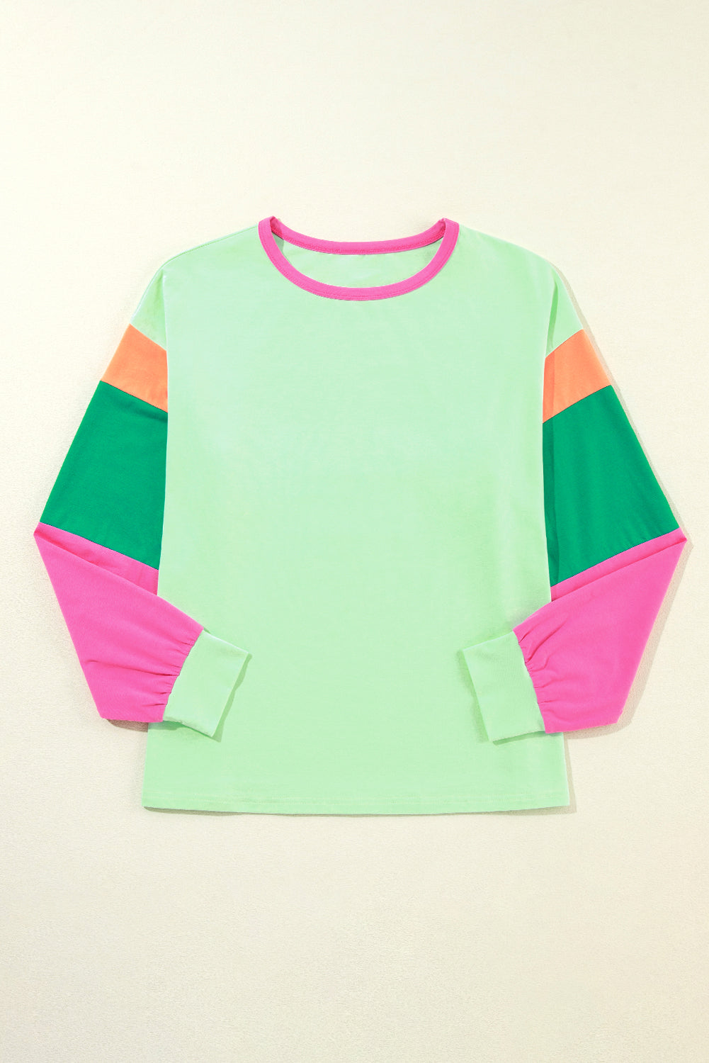 Green Colorblock Long Sleeve Loose Top. GCollection