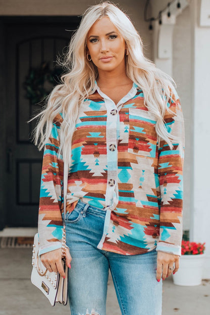 Aztec Print Long Sleeve Shirt. GCollection