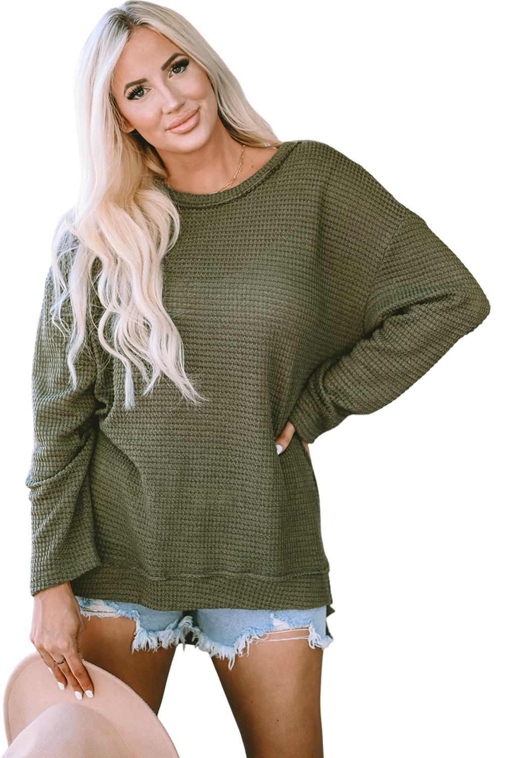 Green Waffle Knit Oversized Top. GCollection