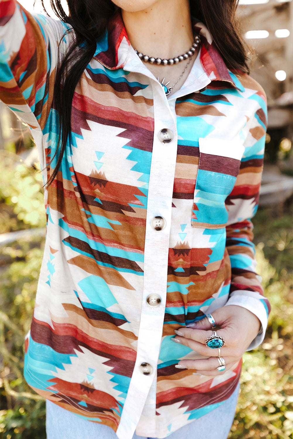 Aztec Print Long Sleeve Shirt. GCollection